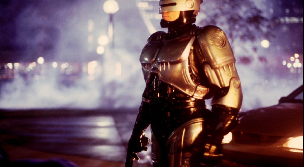 Actor Richard Eden , dressed as Robocop stands on the set of the new television series in Toronto recently
