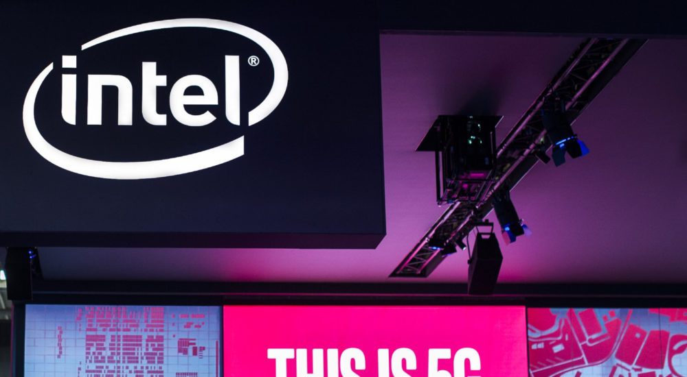 Intel logo exhibited during the Mobile World Congress, on February 28, 2019 in Barcelona, Spain. 
 (Photo by Joan Cros/NurPhoto via Getty Images)