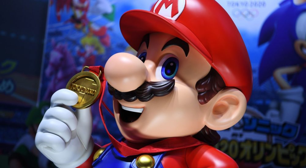 Character of Nintendo's franchise Mario is seen at a promotional booth for the video game "Mario & Sonic at the Olympic Games Tokyo 2020" during the Tokyo Game Show in Makuhari, Chiba Prefecture on September 12, 2019. (Photo by CHARLY TRIBALLEAU / AFP)        (Photo credit should read CHARLY TRIBALLEAU/AFP via Getty Images)