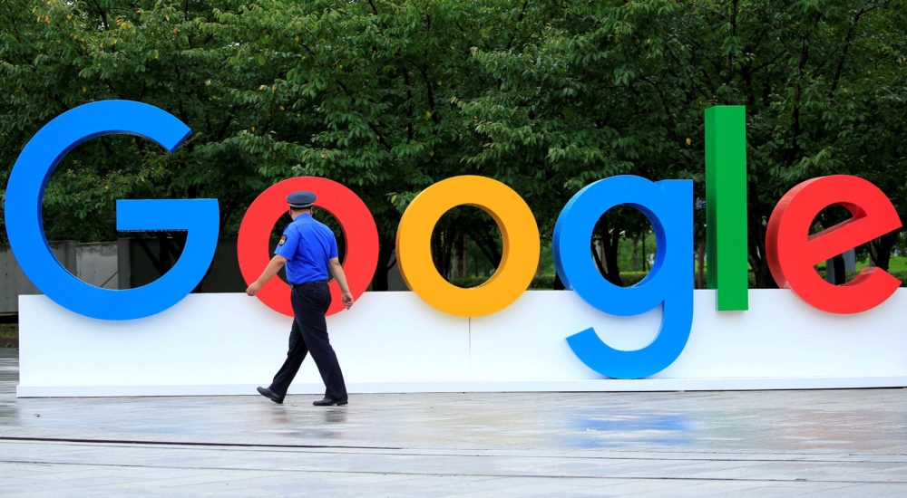 FILE PHOTO: A Google sign is seen during the WAIC (World Artificial Intelligence Conference) in Shanghai, China, September 17, 2018. REUTERS/Aly Song/File Photo                     GLOBAL BUSINESS WEEK AHEAD